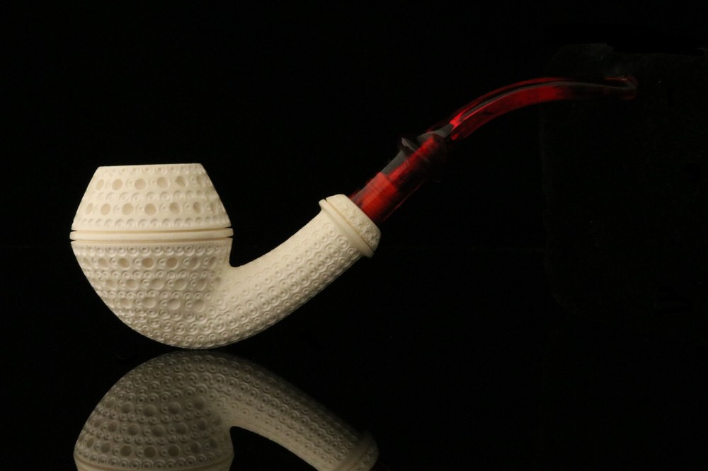 srv - Lattice Rhodesian Block Meerschaum Pipe with fitted case M3341