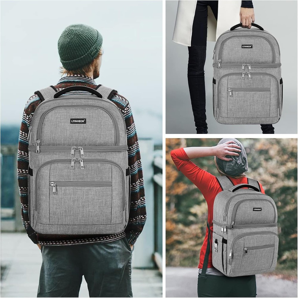 Cooler Backpack,Insulated Backpack Leakproof Double Deck Grey