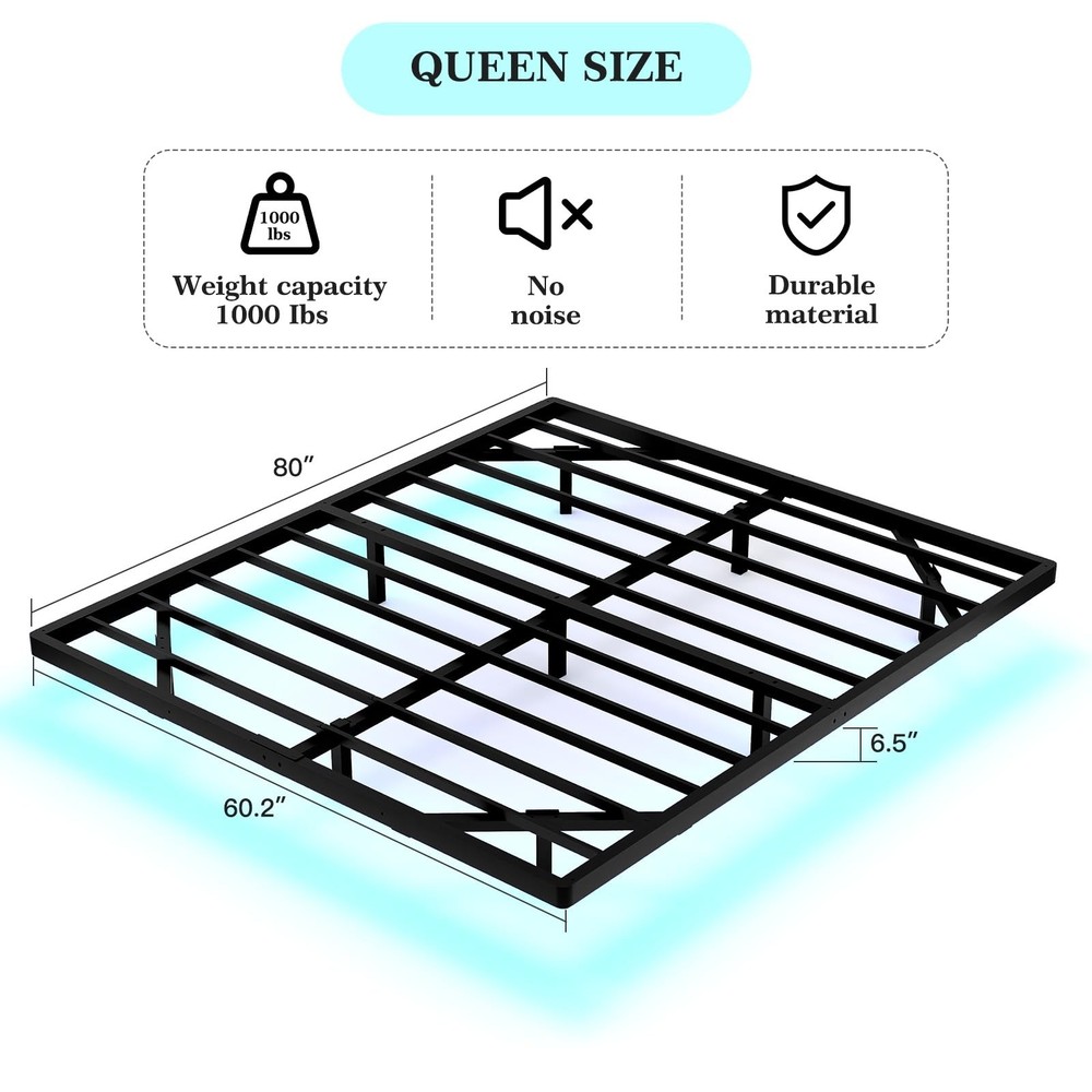 Floating Bed Frame Queen Size, Queen Bed Frame with Smart LED Lights, Heavy D...