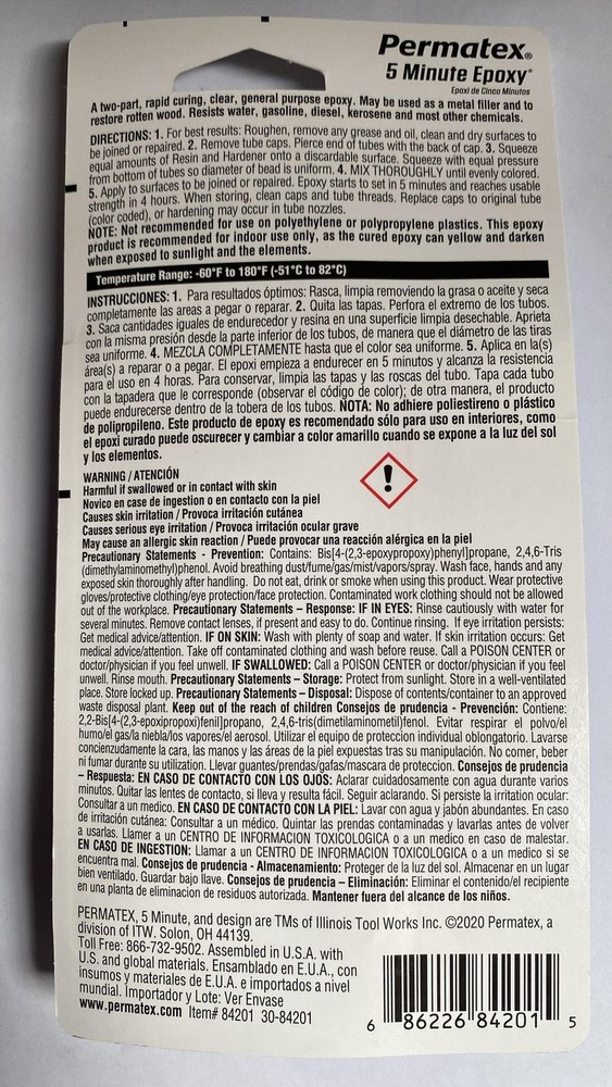 Permatex 84201 PermaPoxy 5 Minute General Purpose Epoxy, 1.2 Ounce, As Shown