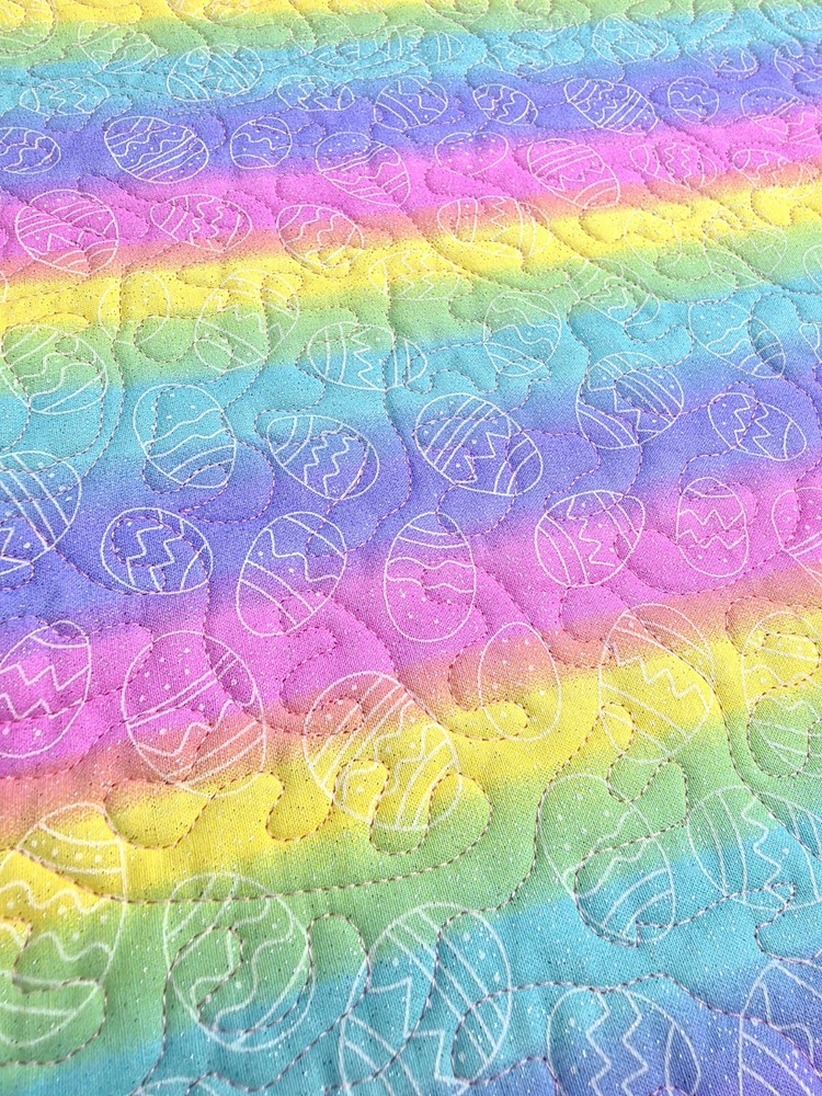Handmade Quilted Table Runner Easter Eggs Rainbow glittered reversible bright