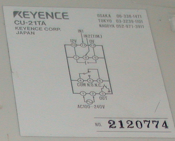 KEYENCE SENSOR CONTROL POWER SUPPLY AMPLIFIER 12 VDC MODEL CU-21TA