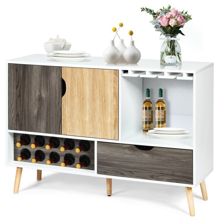 Mid-Century Kitchen Buffet Cabinet Sideboard Storage w/Adjustable Shelf & Drawer