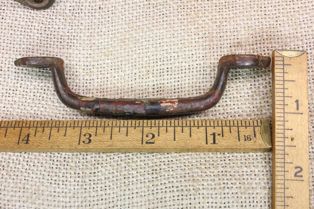 2 Old Drawer Pulls Door Handles Work Bench Paint Splattered Rustic Iron Vintage