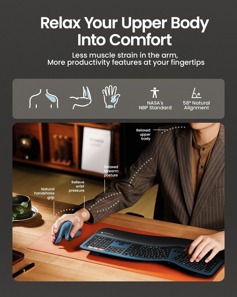 Ergonomic , EM11 NL Bluetooth Rechargeable Wireless Vertical , 3 Multi-Device...