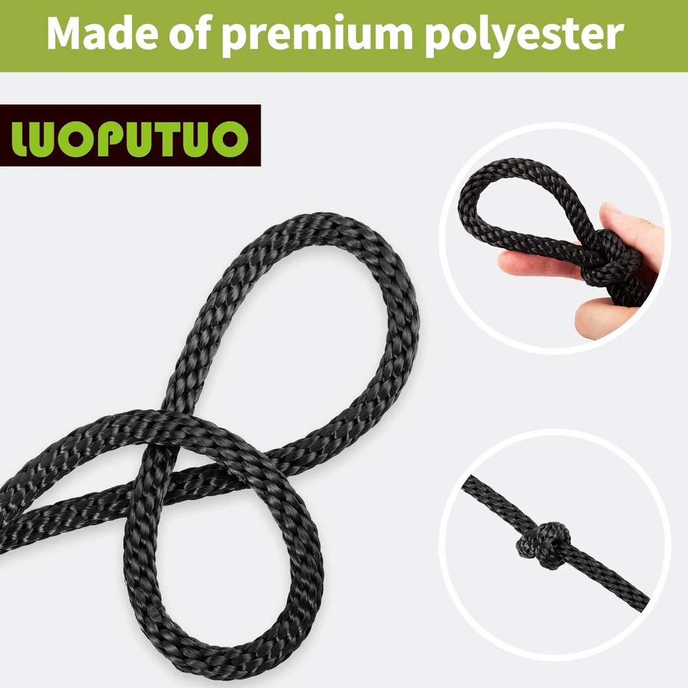 3/8 INCH 200 FT Black Polyester Solid Braid Rope-Industrial Grade Low Stretch