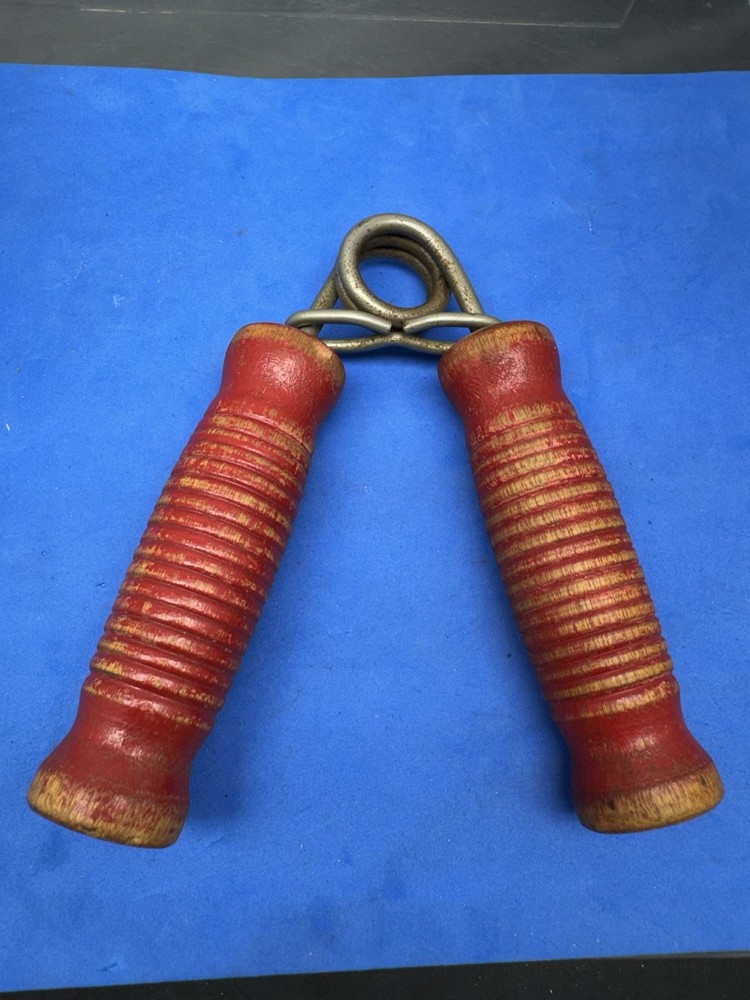 Vintage Red Wood Handled Hand Gripper Exerciser