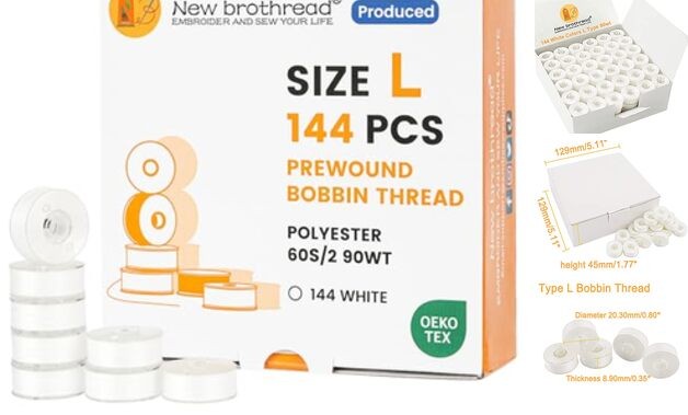 144pcs Type L (SA155) Size White Prewound Bobbin Thread 144pcs 90wt White