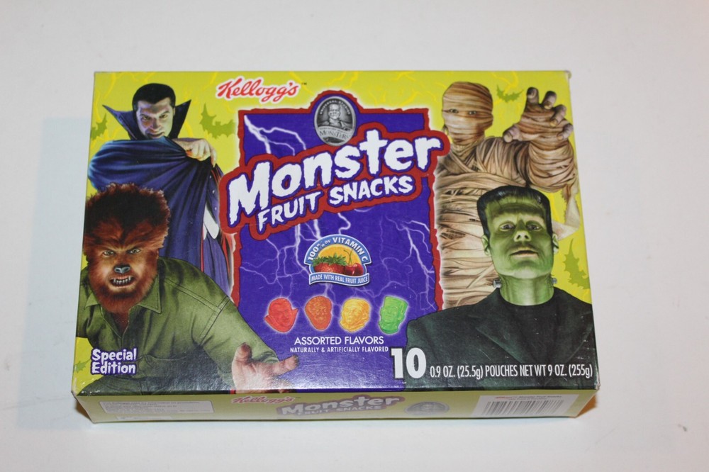 SEALED 2004 Kelloggs Monster Fruit Snacks Frankenstein Dracula Wolfman NOS Candy