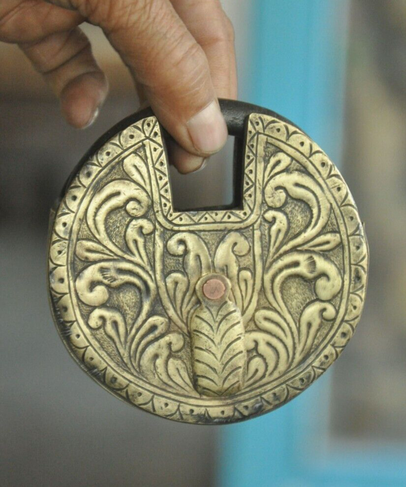 Vintage Iron Round Shape Brass Fitted Handcrafted Padlock