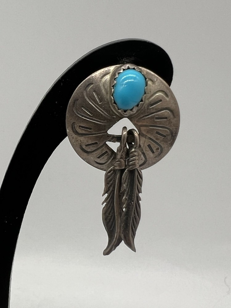 Sterling Silver & Turquoise Dream Catcher Feather Dangle Earrings