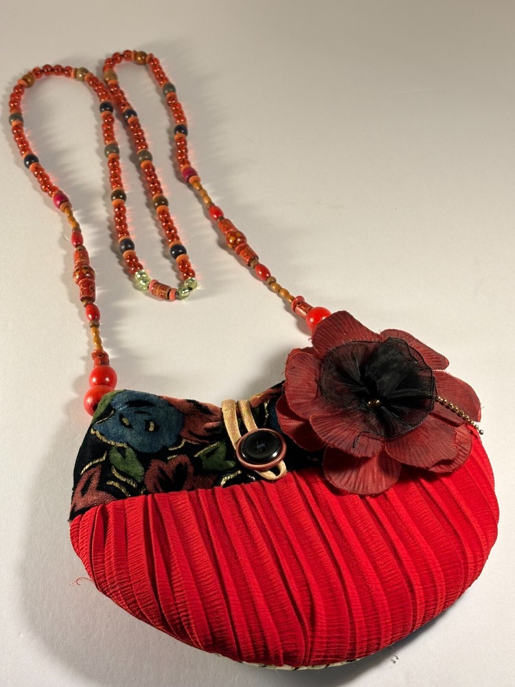 Boho over the shoulder small to medium purse with beaded handle, grandma core