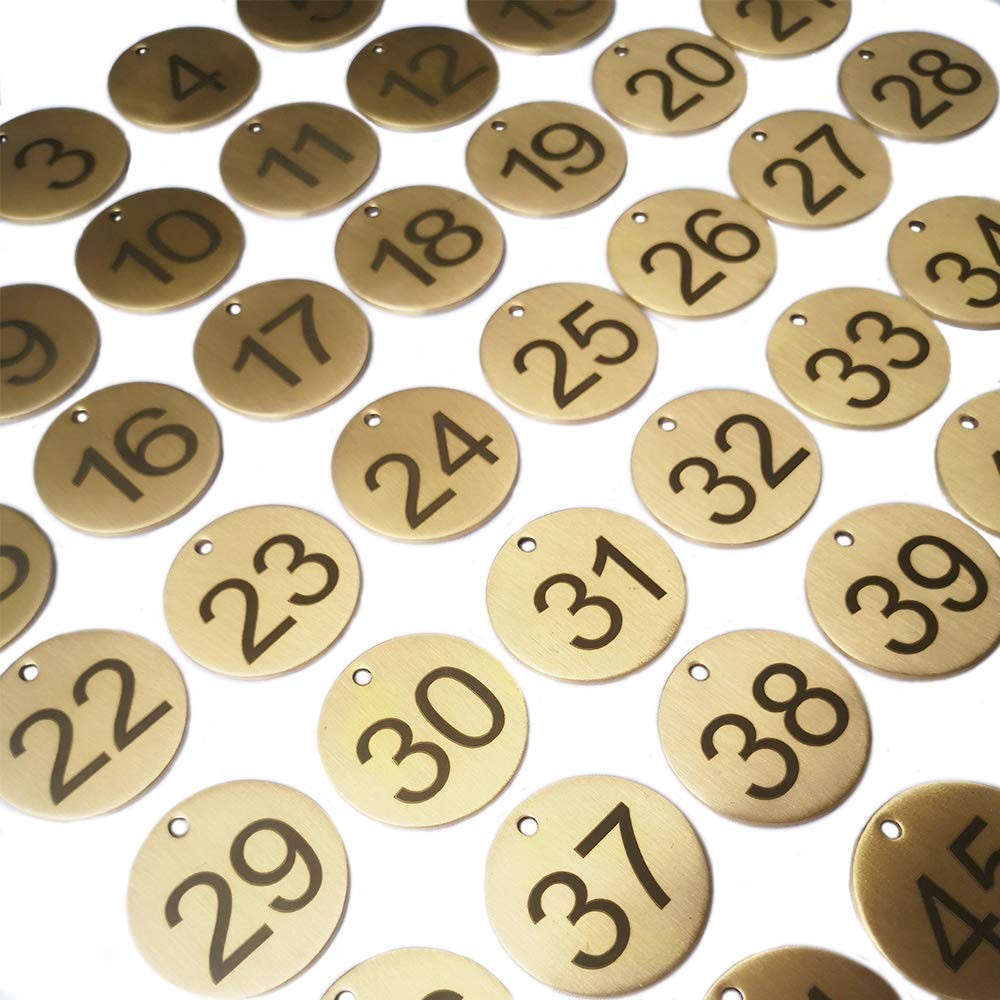Numbered Brass Tags with Key Rings (1-25)