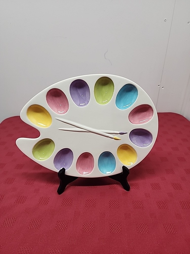 Vintage Hallmark Painters Pallette Easter Egg/Deviled Egg Plate 13 In Whimsical