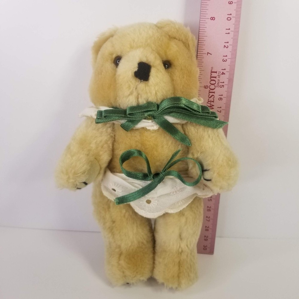 Cafi Hauppauge Jointed Bear Moveable Arms Legs Green Bow 8"