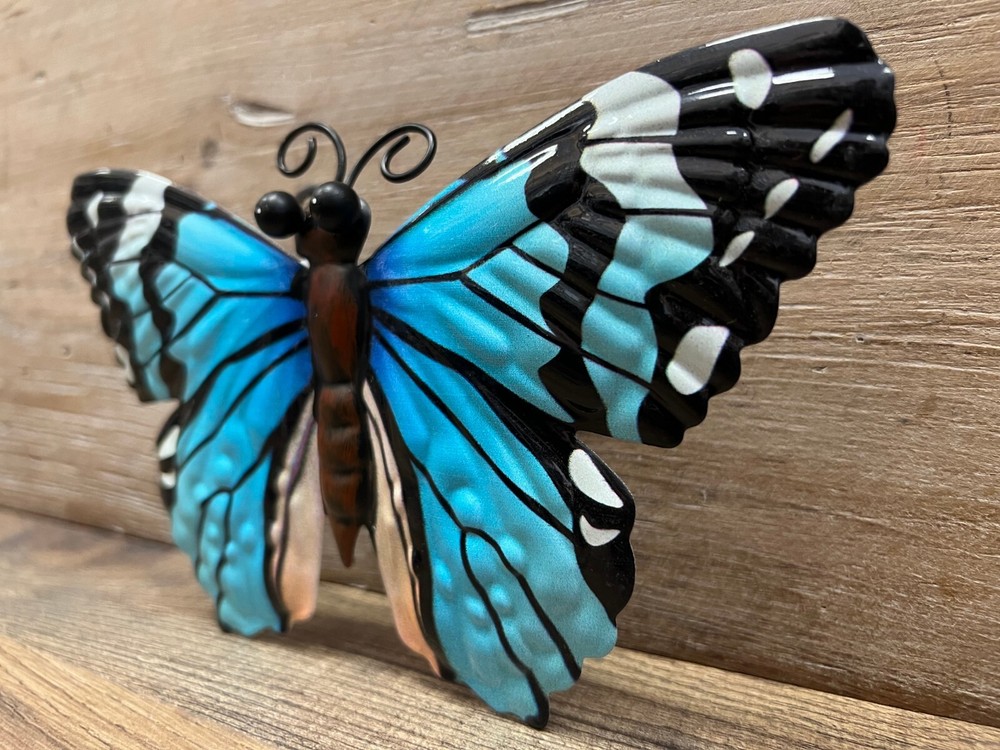 Butterfly Embossed Blue Metal Wall Decor 9" x 5"