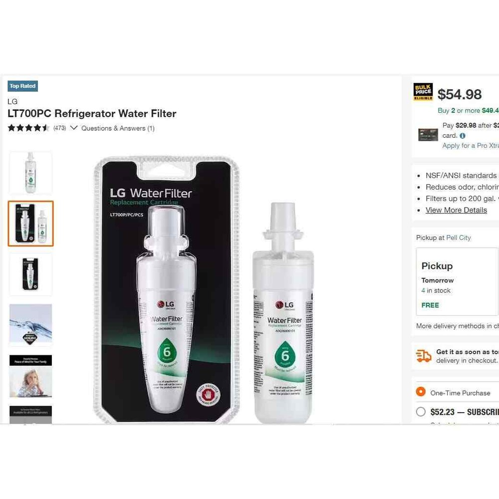 LG LT700PC Refrigerator Water Filter (New, Open Packaged Item)