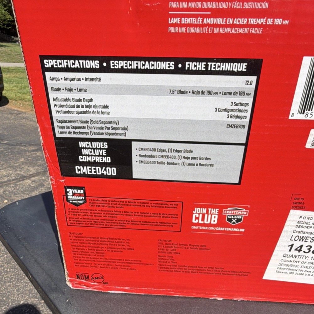 Craftsman CMEED400 Corded Edger 7.5" Blade, Adjustable Handle, High Torque