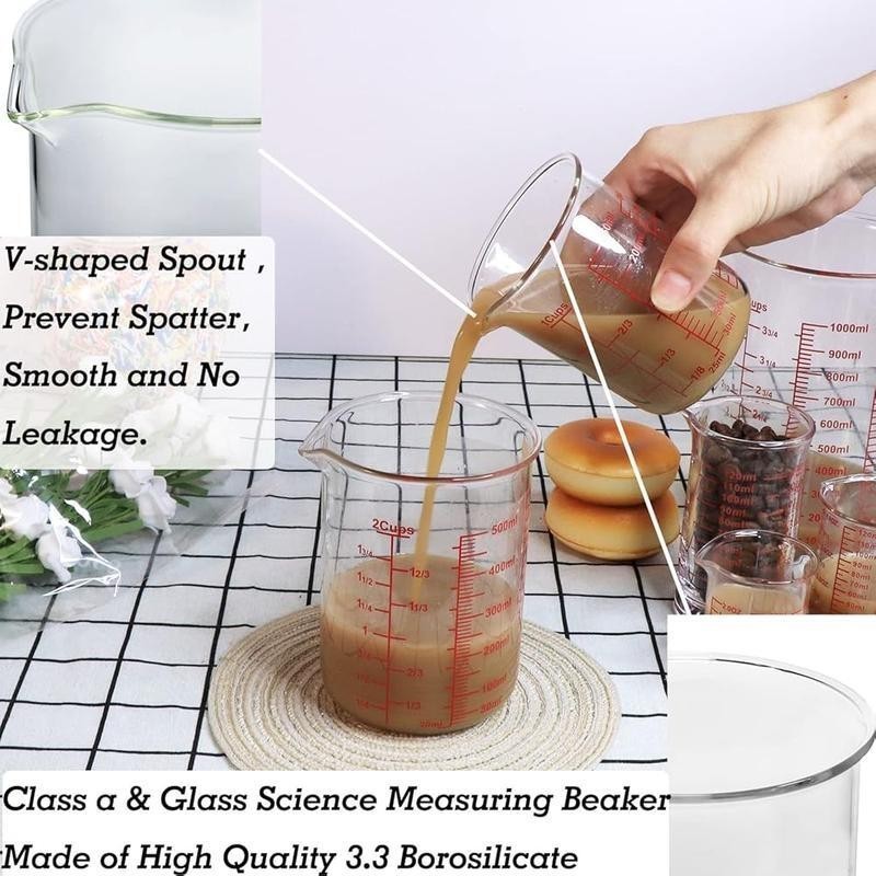 3 Piece Glass Measuring Cup Set High Borosilicate Liquid Kitchen Tools Durable