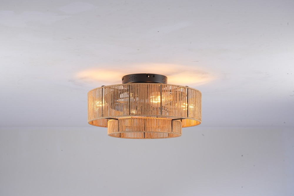 Flush Mount Ceiling Fan with Light & Remote, Matte Black Cage Fan