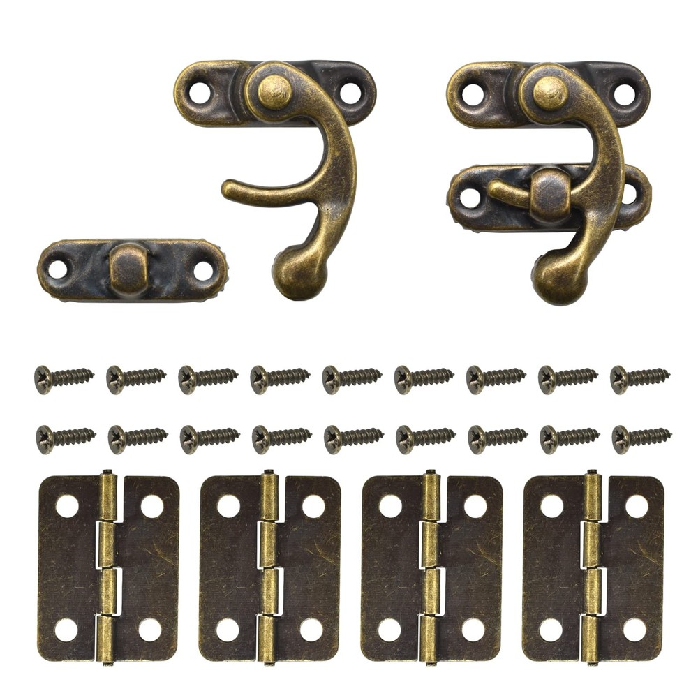 40Pcs Antique Bronze Box Hinges and 20 Sets Right Latch Hook