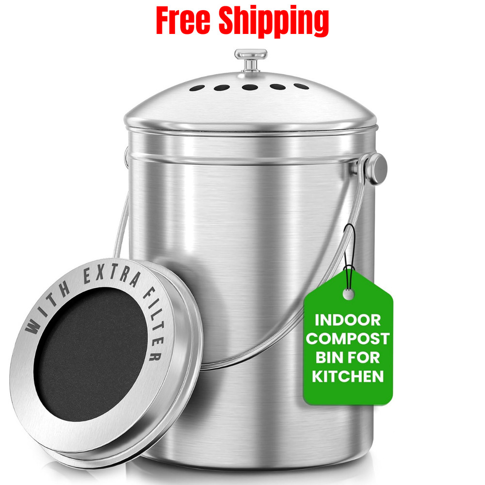 Utopia Kitchen Indoor Compost Bin Kitchen, Odorless Composting, 1.3 Gallon SS