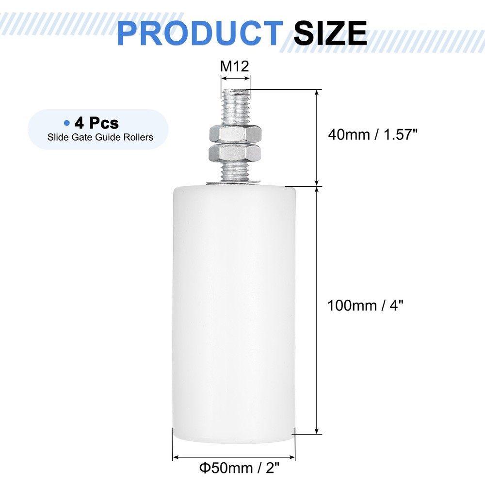 4Pcs Slide Gate Guide Roller, 4" Nylon Sliding Gate Support Assembly, White