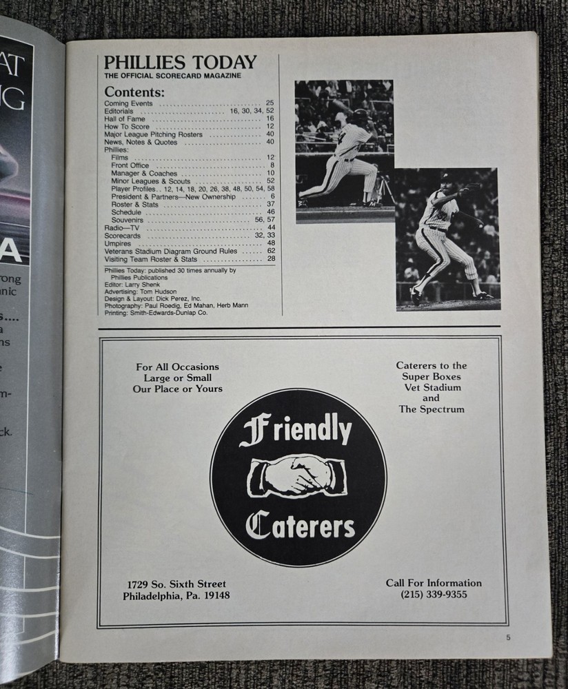 1982 MLB Philadelphia Phillies Program Mike Schmidt Cover 6/8/1982