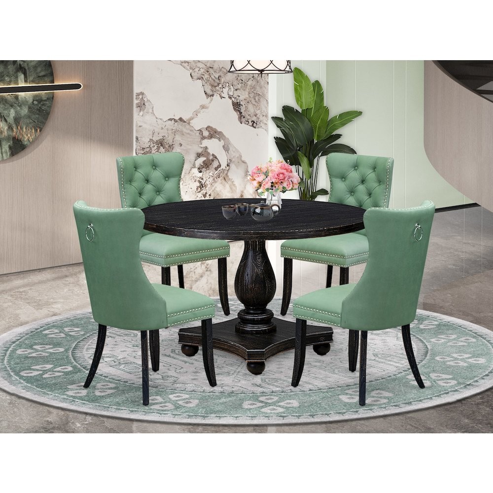 5 Piece Dining Set Includes 48" Round Table In Willow Green Color