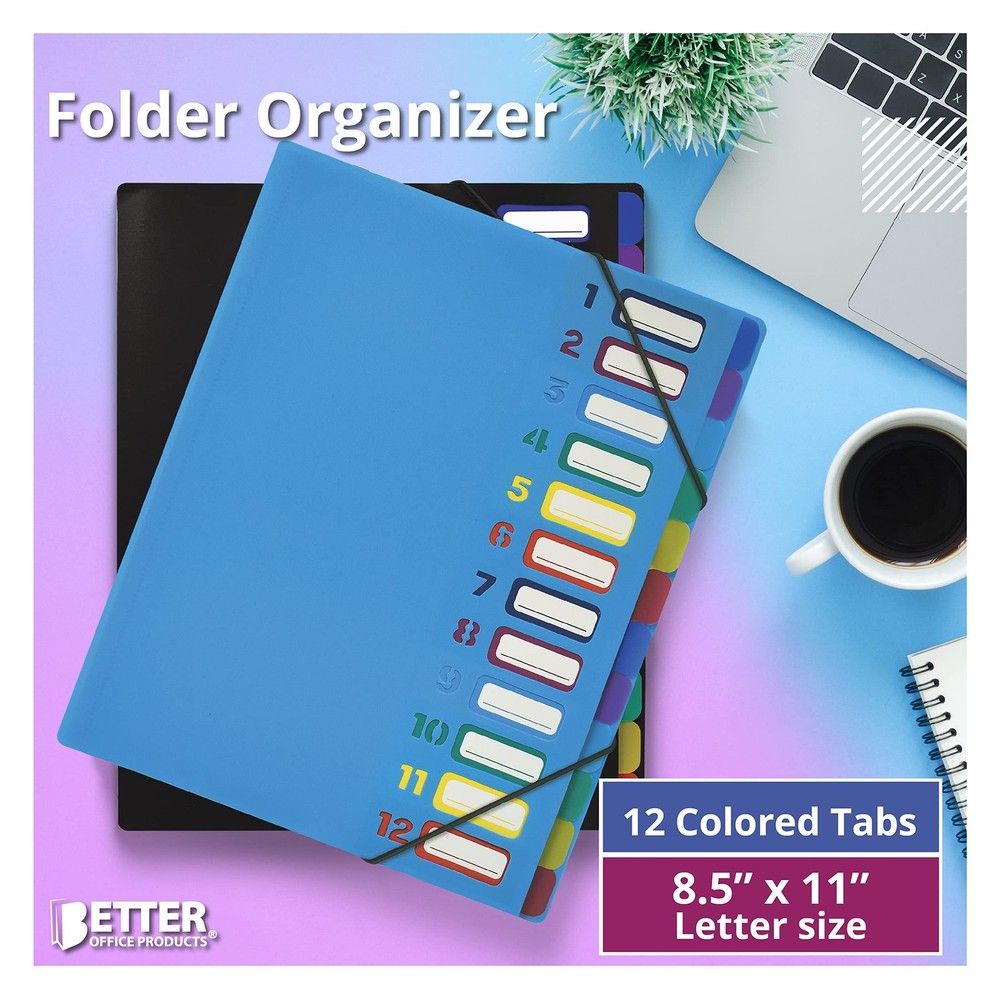 Better Office Products 24 Clear Pocket Expanding File Folder with Multicolor