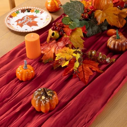 Table Runner 10ft Boho Gauze Cheesecloth Table Runner 10 ft - 1 Pack Red