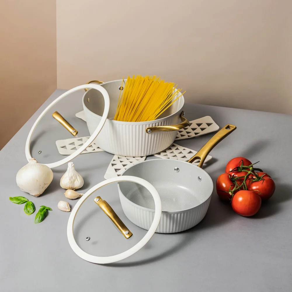 Thyme & Table 12-Piece Ceramic Non-Stick Signature Cookware Set - White & Gold