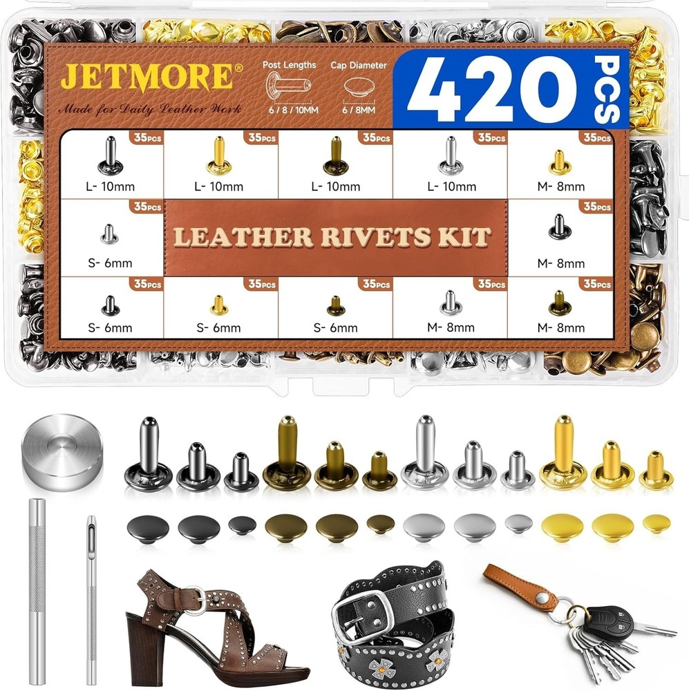Complete Leather Rivet Kit: 420 Sets, 4 Colors, and 3 Essential Tools Included