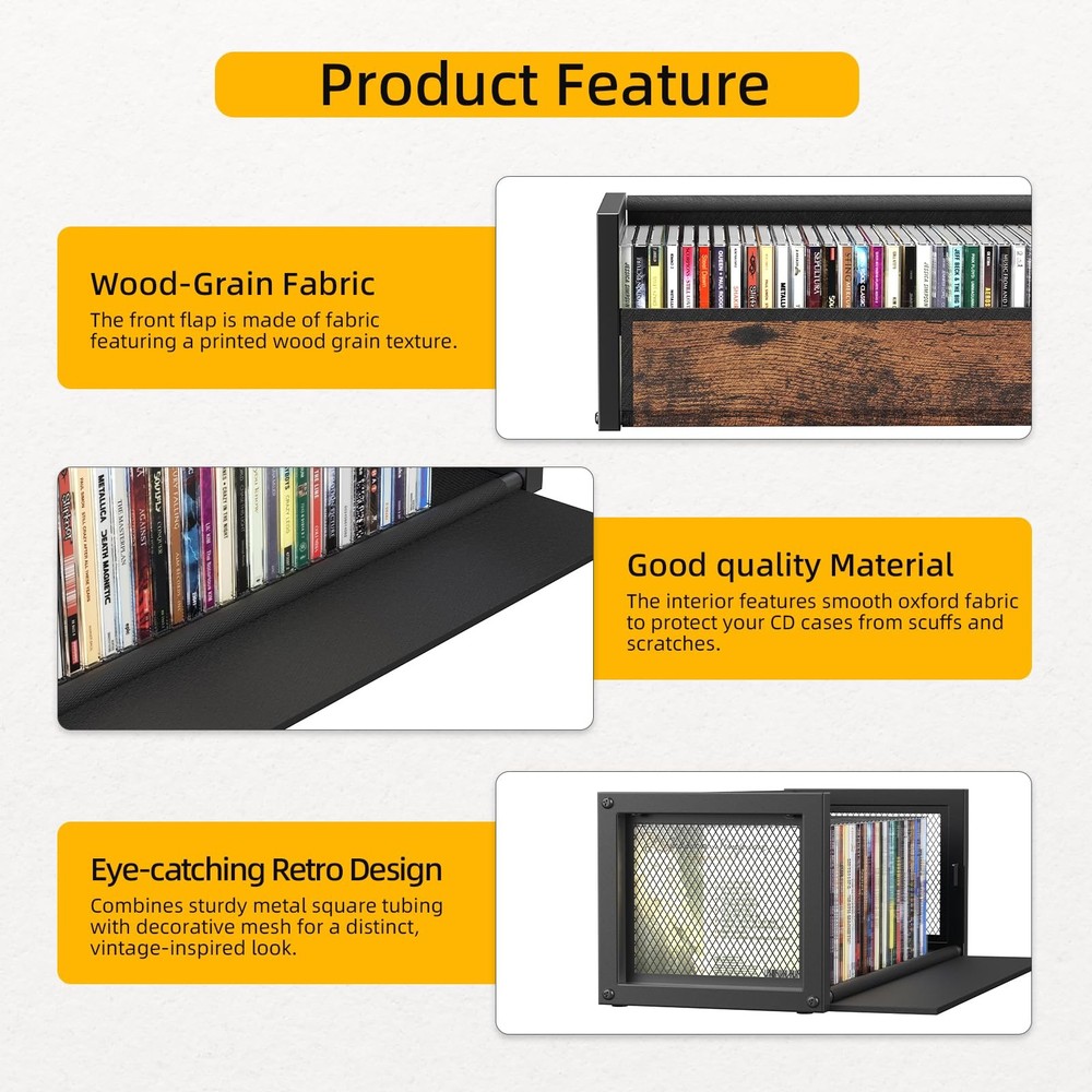 CD Holder with Fabric Wood Grain Texture, CD Storage Case and Box for Display...
