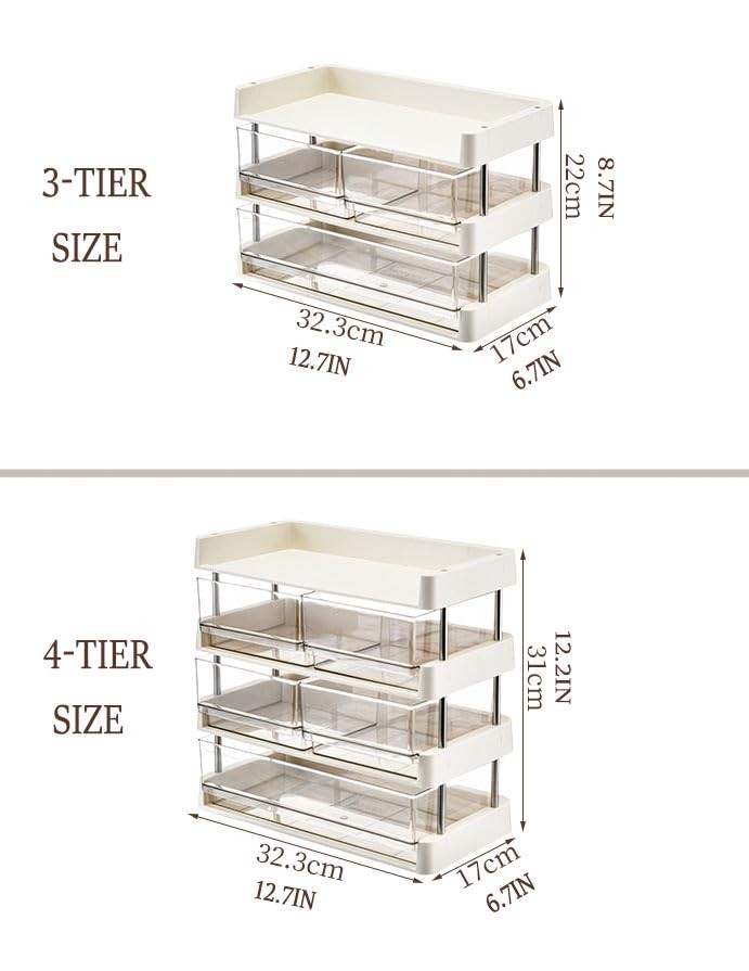 Stackable 3-Drawer Organizer: Tea, Coffee, Makeup & Office Supply Storage Box