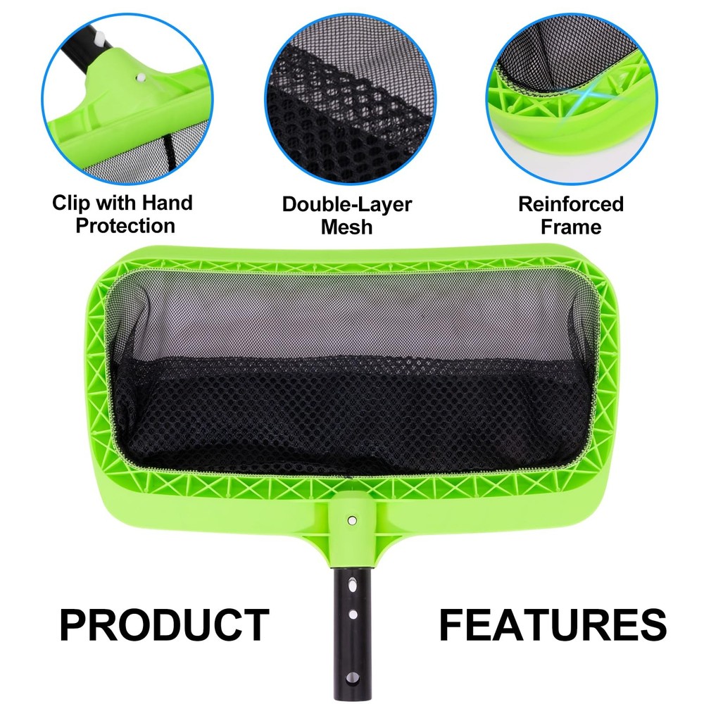 Swimming Pool Leaf Skimmer Net,Double-Layer & Reinforced Frame Deep Rake Nets