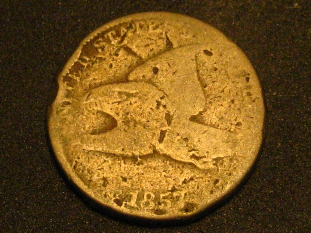 1857 Flying Eagle Cent Damaged