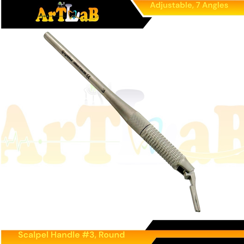 Scalpel Handle #3 with Adjustable Head, 7 Angles - Round Design, Stainless Steel