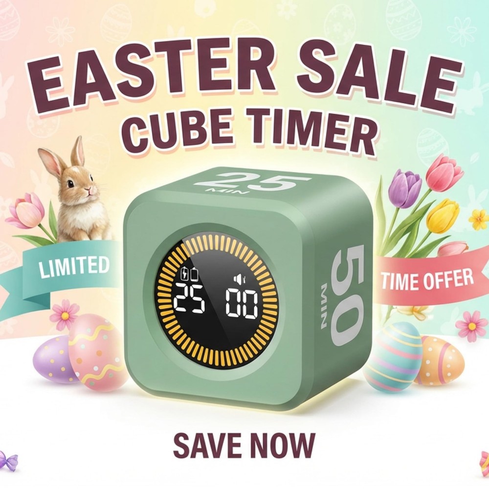 Pomodoro Cube Timer Productivity Visual Timer - 5/10/25/50 Min Rotating Count...