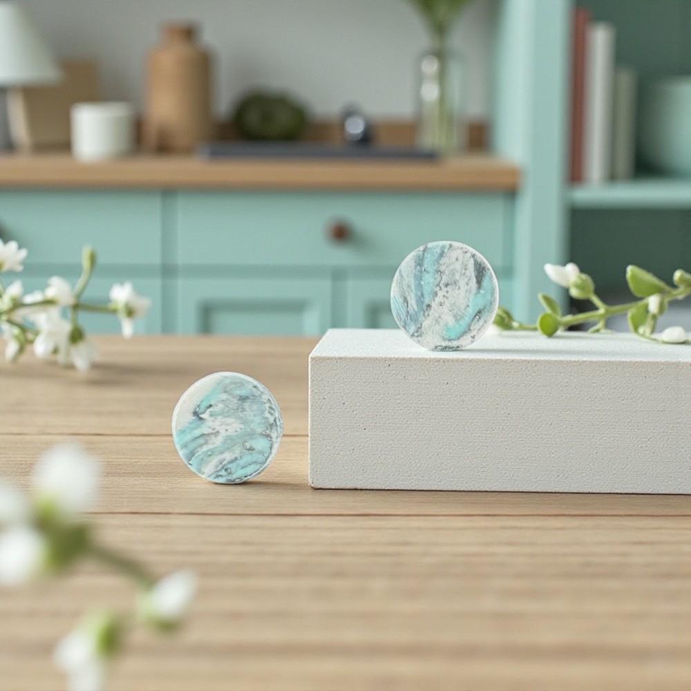 Round 10 mm Turquoise Polymer Clay Stud Earrings