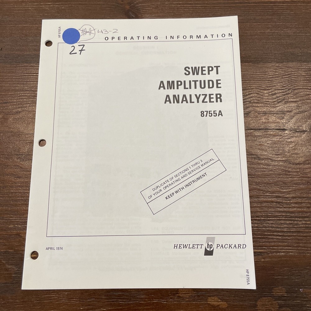 HP 8755A Swept Amplitude Analyzer Operating Information 08755-90015