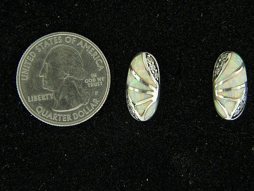 Opal White Oval Post Earring in Sterling Silver