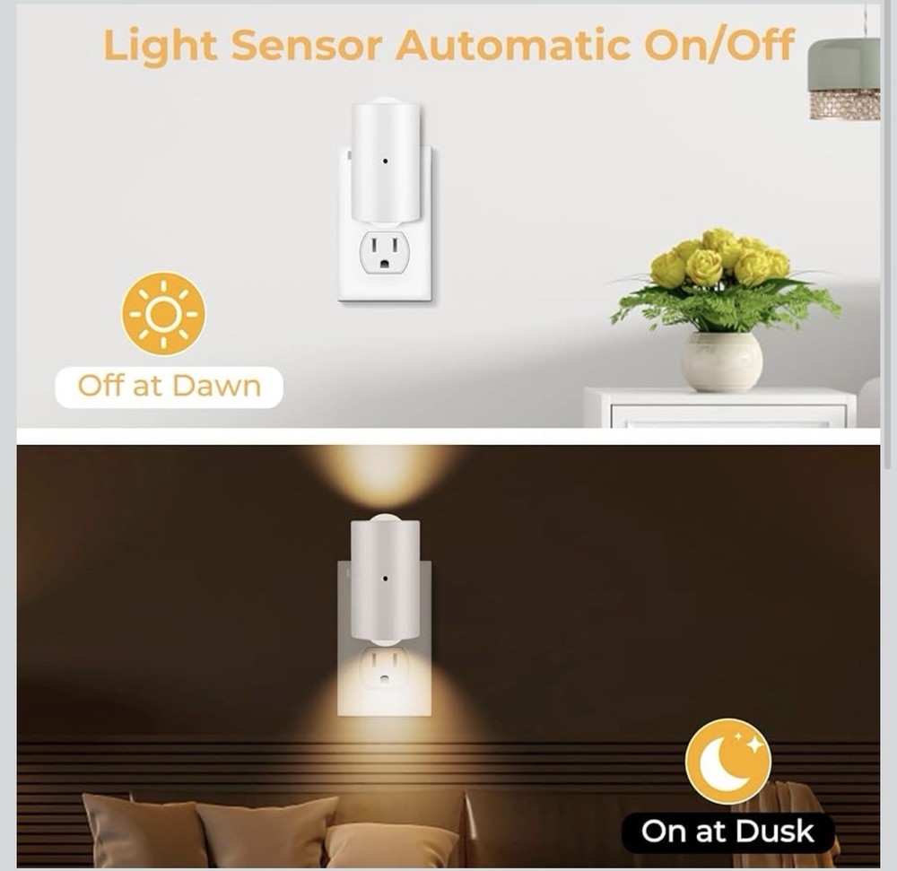 LED Night Light Plug in Wall Auto Sensor Soft Warm Light for Bedroom Hallway