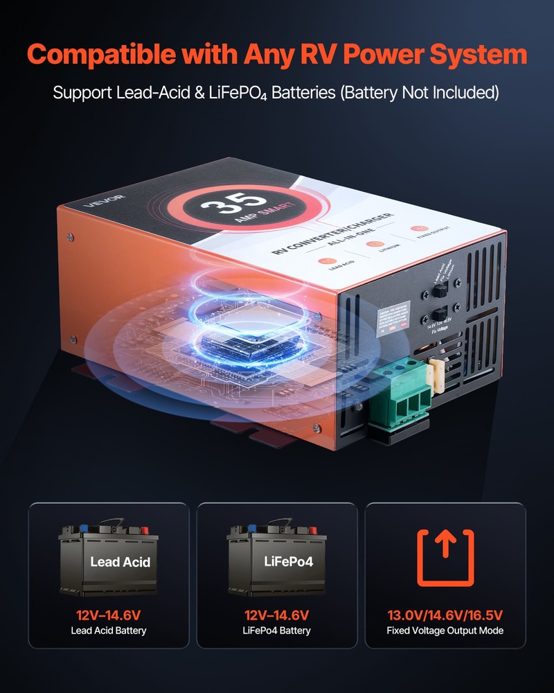 VEVOR RV Power Converter 35 Amp 110V AC to 12V DC RV Converter Battery Charger