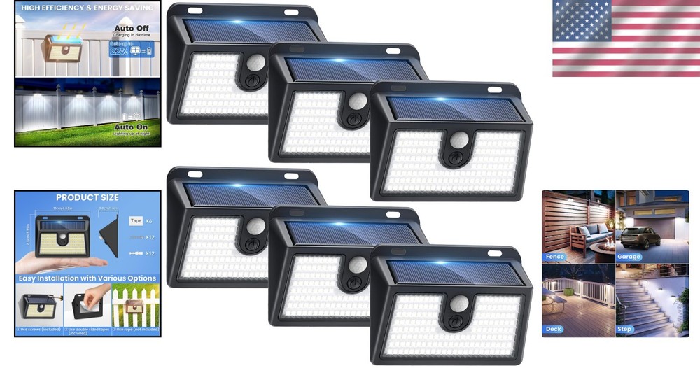 6 Pack Solar Motion Sensor Lights - 800 Lumen Outdoor Security Bright Lights