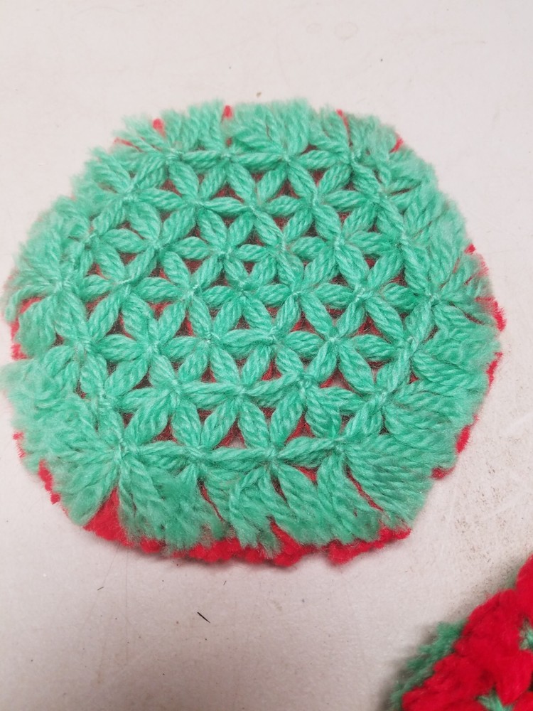 2 - Red & Green Handknitted Pot Holders (B)