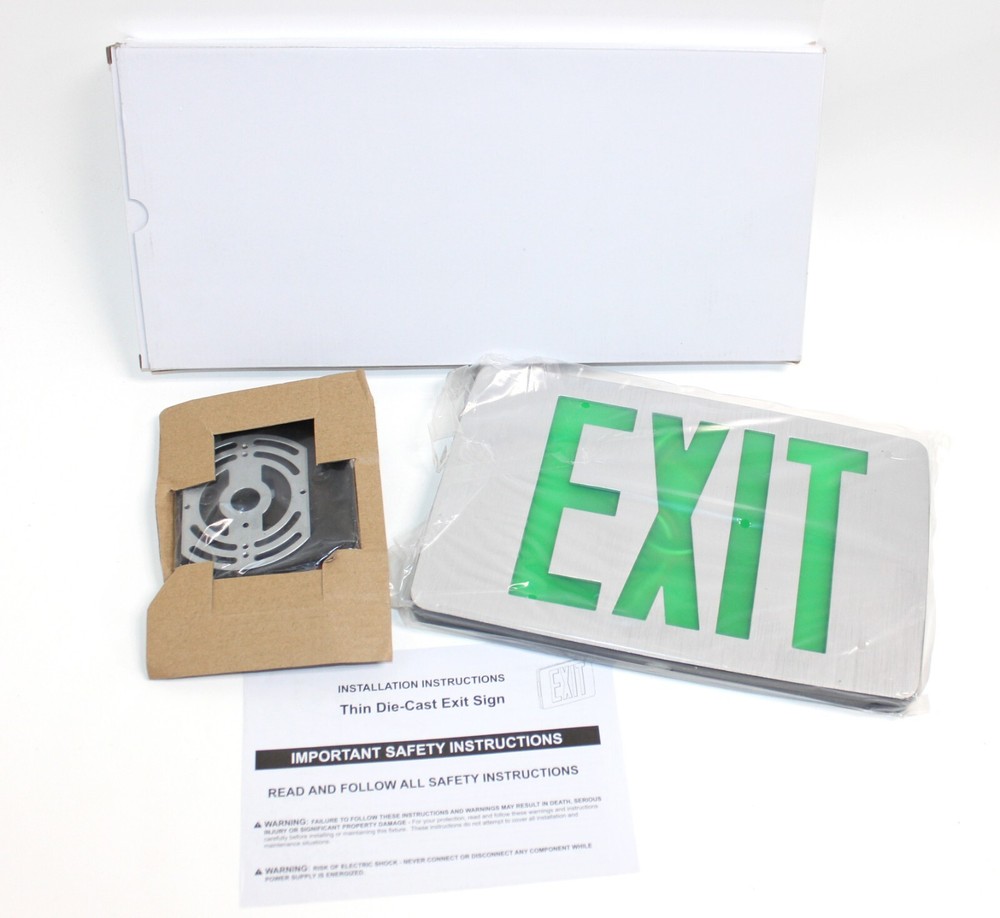 8 Pack  Envoy Lighting LED Emergency Exit Sign, Green Letter, Battery Back-up