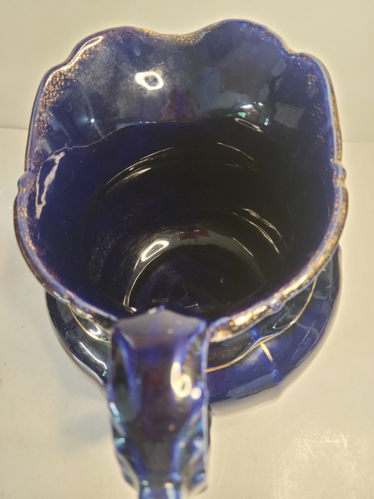 Pitcher Ceramic Cobalt Blue Gilded VTG