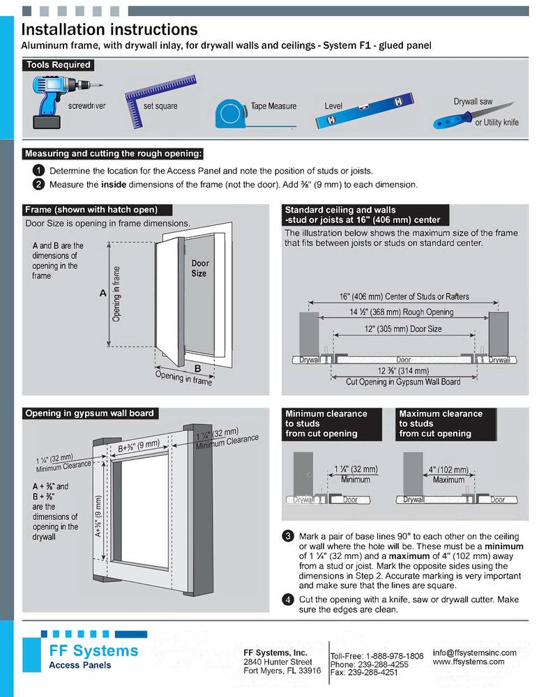 System F1 - Access Panel | Fixed Hinge | Touch Latches (½" Drywall, 24" X 36")