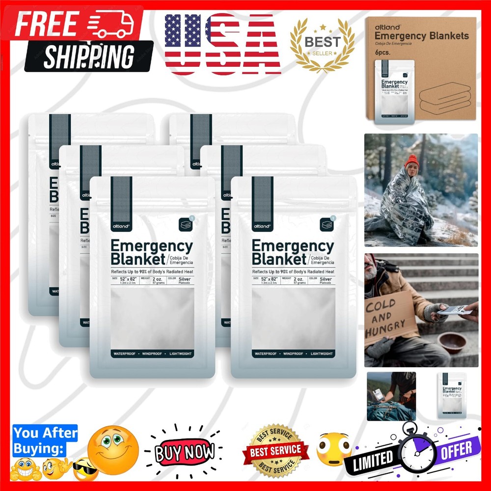Exceptional Thermal Insulation! 6 Pack Emergency Blankets for Wintry Conditions